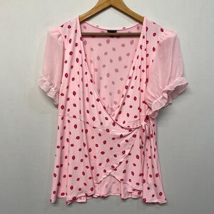 Torrid Women Short Sleeve Wrap Blouse Top Shirt Size 3X Pink Baby Doll M285 -26